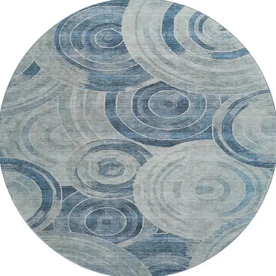 8' Blue And Gray Geometric Washable Round Rug With UV Protection Photo 2