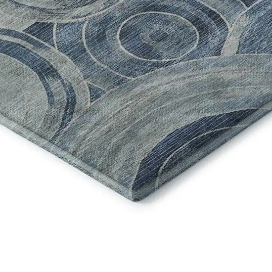 8' Blue And Gray Geometric Washable Round Rug With UV Protection Photo 6