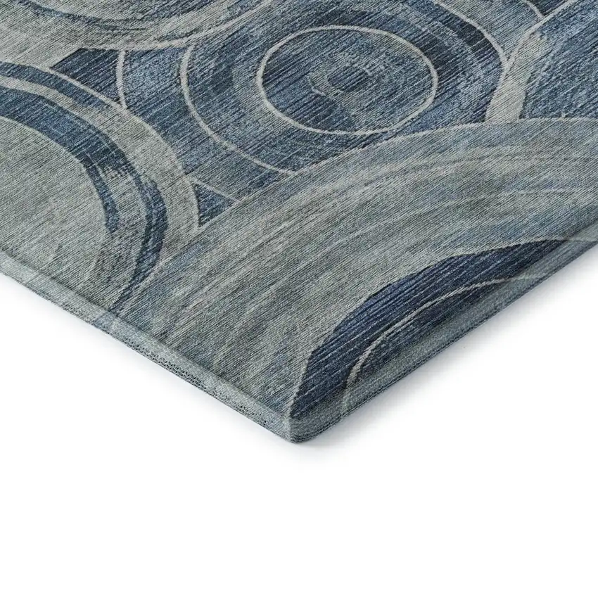 8' Blue And Gray Geometric Washable Round Rug With UV Protection Photo 6
