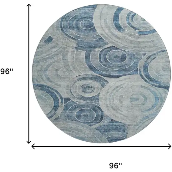 8' Blue And Gray Geometric Washable Round Rug With UV Protection Photo 9
