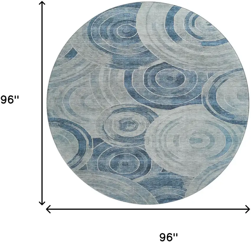 8' Blue And Gray Geometric Washable Round Rug With UV Protection Photo 9
