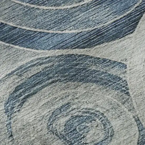 8' Blue And Gray Geometric Washable Round Rug With UV Protection Photo 8