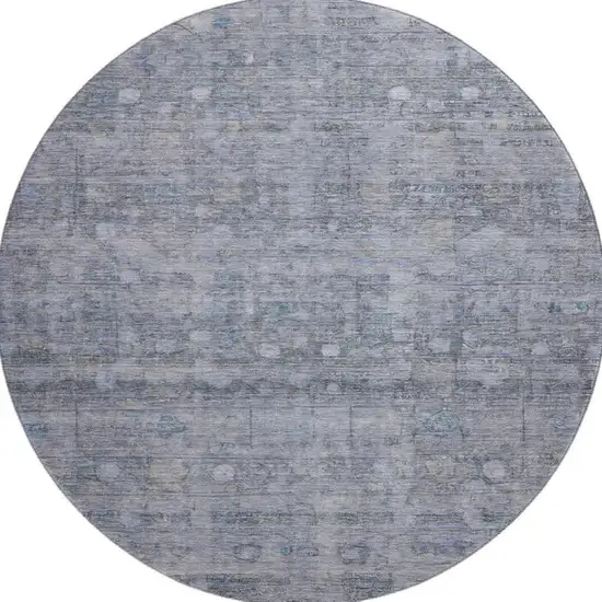 8' Blue And Gray Geometric Washable Round Rug With UV Protection Photo 2