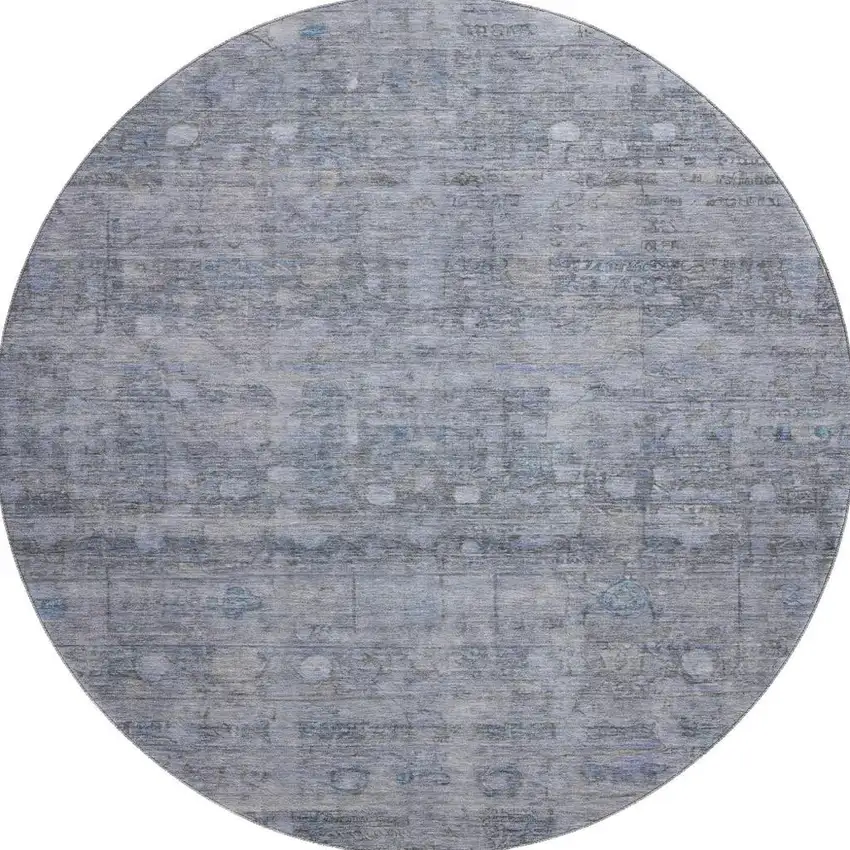 8' Blue And Gray Geometric Washable Round Rug With UV Protection Photo 2