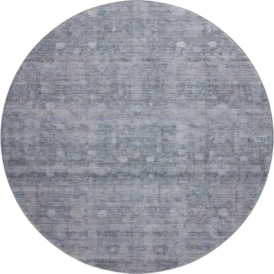 8' Blue And Gray Geometric Washable Round Rug With UV Protection Photo 1