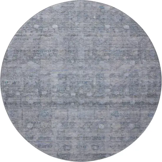 8' Blue And Gray Geometric Washable Round Rug With UV Protection Photo 3