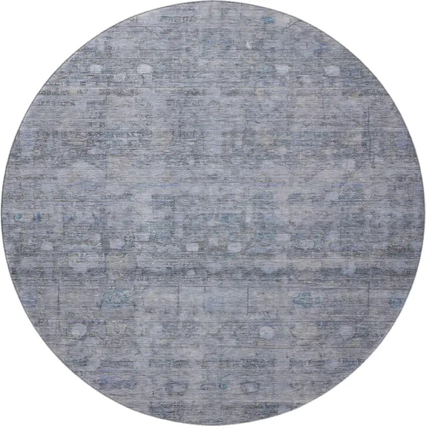8' Blue And Gray Geometric Washable Round Rug With UV Protection Photo 3