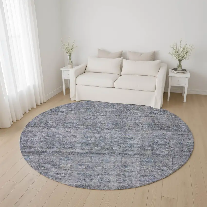8' Blue And Gray Geometric Washable Round Rug With UV Protection Photo 4