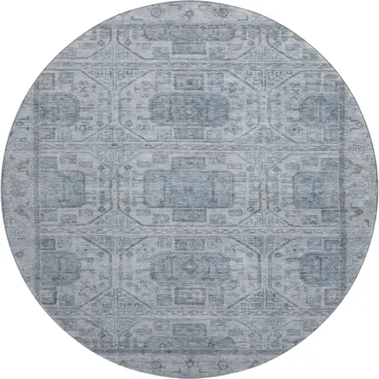8' Blue And Gray Geometric Washable Round Rug With UV Protection Photo 1