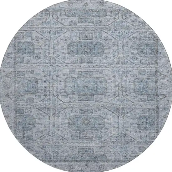 8' Blue And Gray Geometric Washable Round Rug With UV Protection Photo 4
