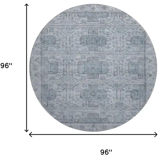 8' Blue And Gray Geometric Washable Round Rug With UV Protection Photo 9
