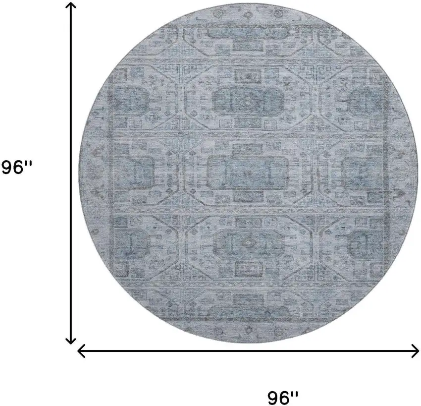 8' Blue And Gray Geometric Washable Round Rug With UV Protection Photo 9