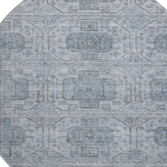 8' Blue And Gray Geometric Washable Round Rug With UV Protection Photo 3