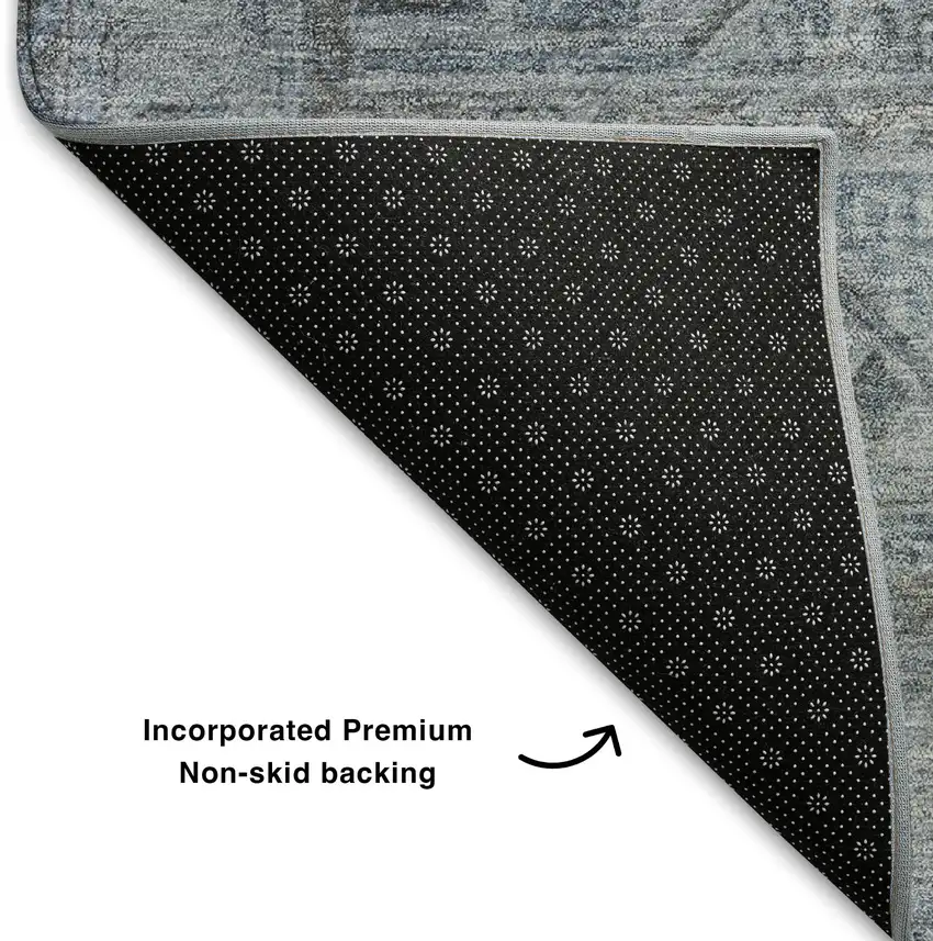 8' Blue And Gray Geometric Washable Round Rug With UV Protection Photo 6