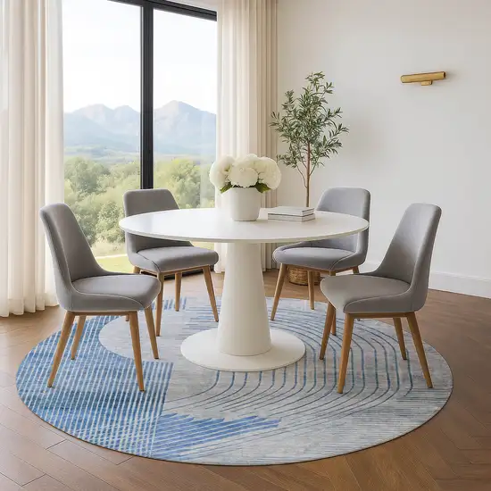8' Blue And Gray Geometric Washable Round Rug With UV Protection Photo 5