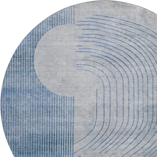 8' Blue And Gray Geometric Washable Round Rug With UV Protection Photo 3