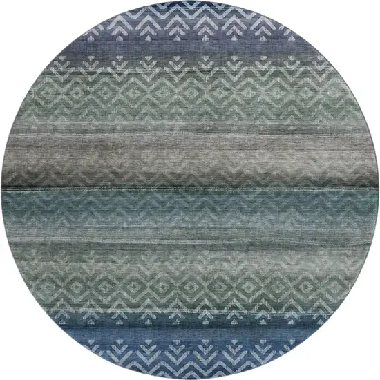 8' Blue And Gray Geometric Washable Round Rug With UV Protection Photo 1
