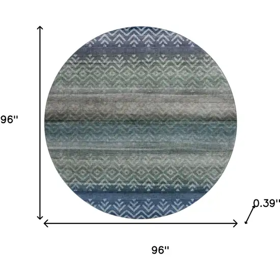 8' Blue And Gray Geometric Washable Round Rug With UV Protection Photo 8