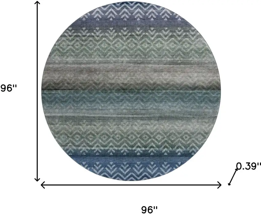 8' Blue And Gray Geometric Washable Round Rug With UV Protection Photo 8