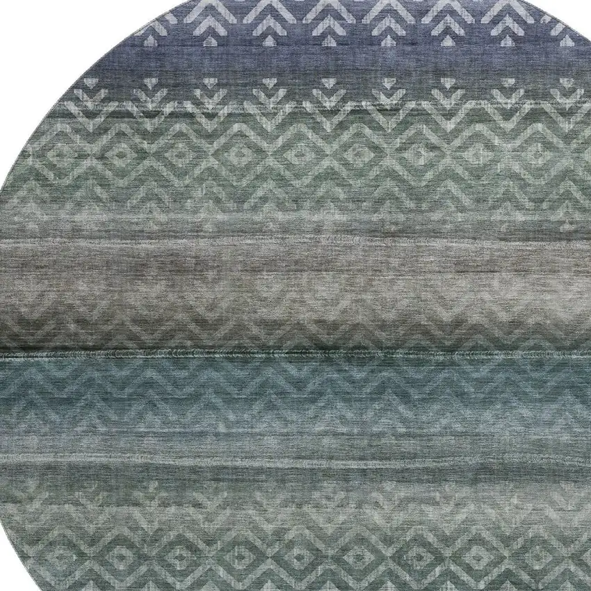 8' Blue And Gray Geometric Washable Round Rug With UV Protection Photo 3