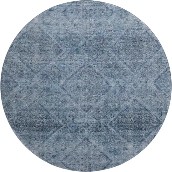 8' Blue And Gray Geometric Washable Round Rug With UV Protection Photo 1