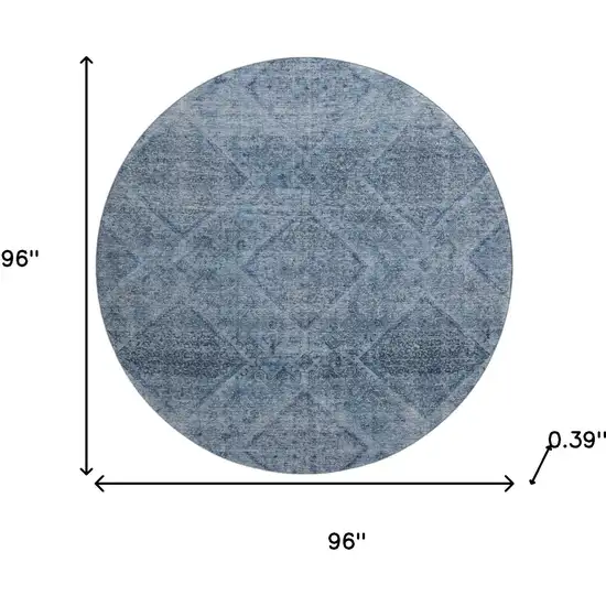 8' Blue And Gray Geometric Washable Round Rug With UV Protection Photo 7