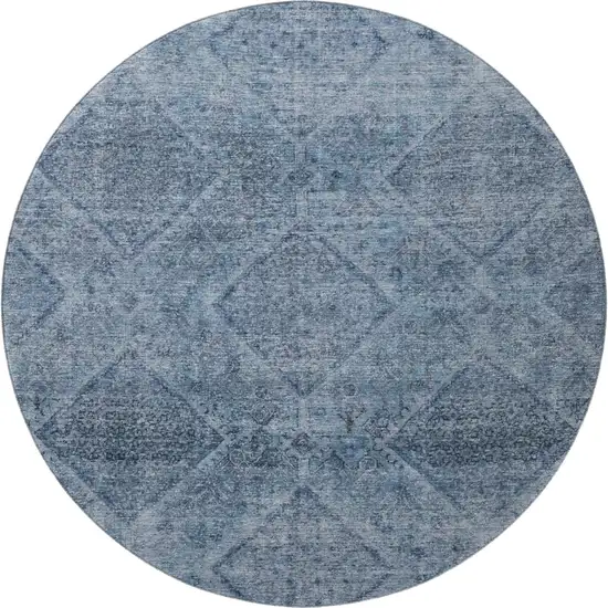 8' Blue And Gray Geometric Washable Round Rug With UV Protection Photo 3