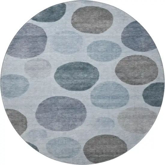 8' Blue And Gray Geometric Washable Round Rug With UV Protection Photo 4