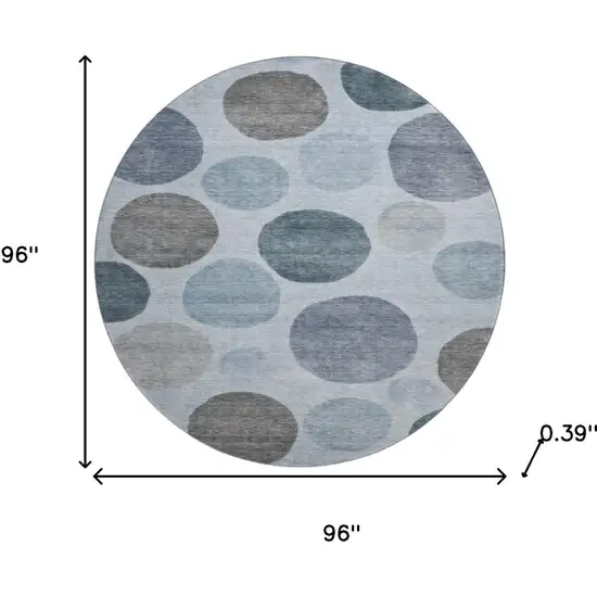 8' Blue And Gray Geometric Washable Round Rug With UV Protection Photo 8