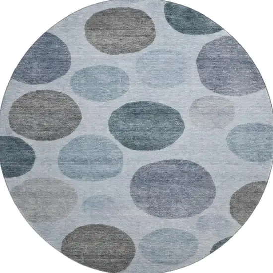 8' Blue And Gray Geometric Washable Round Rug With UV Protection Photo 3