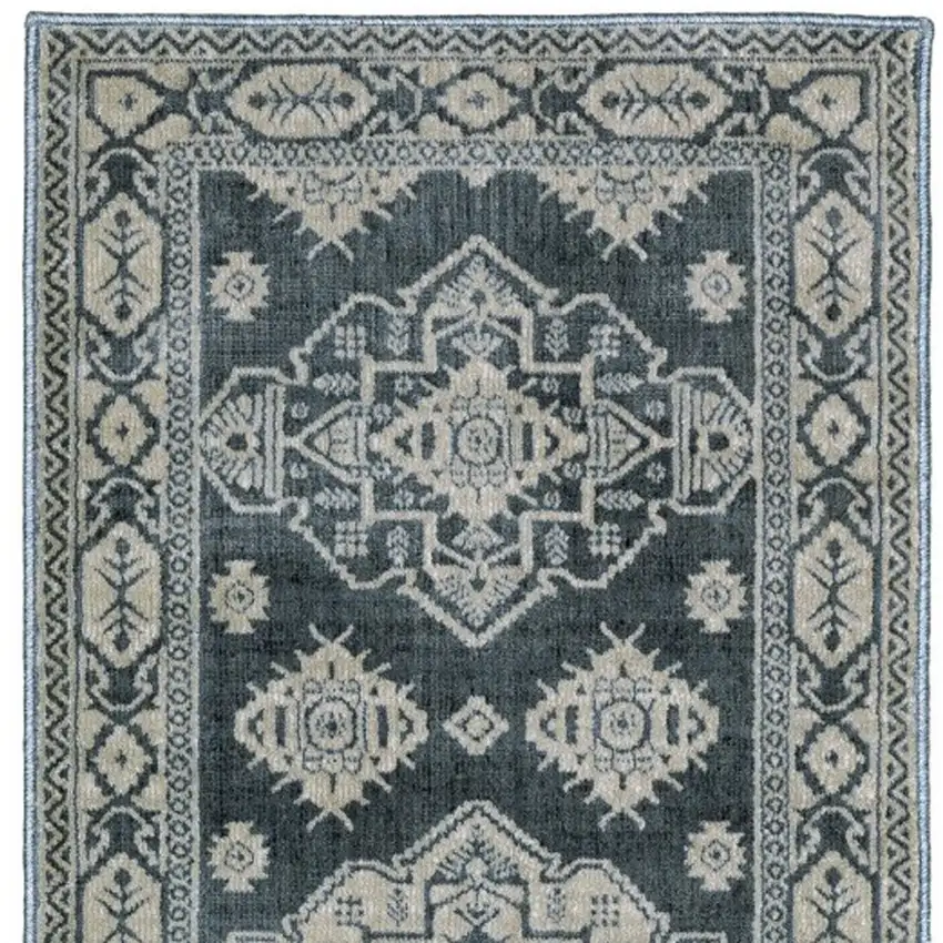 8' Blue And Gray Medallion Runner Rug Photo 4