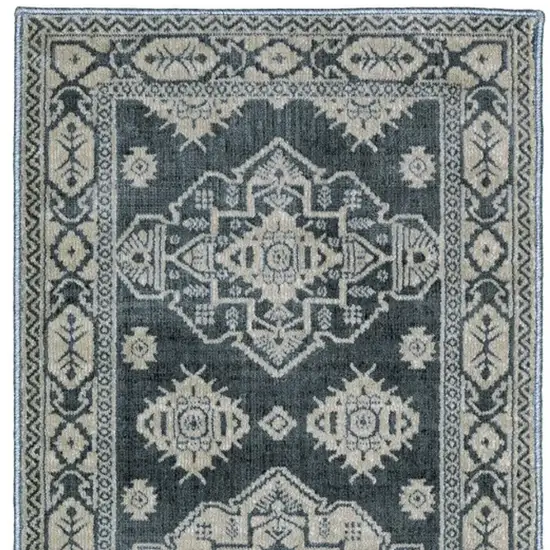 8' Blue And Gray Medallion Runner Rug Photo 4