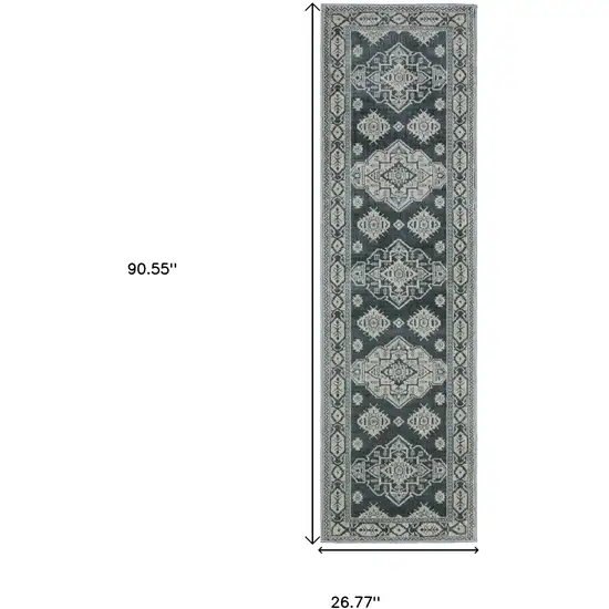 8' Blue And Gray Medallion Runner Rug Photo 3