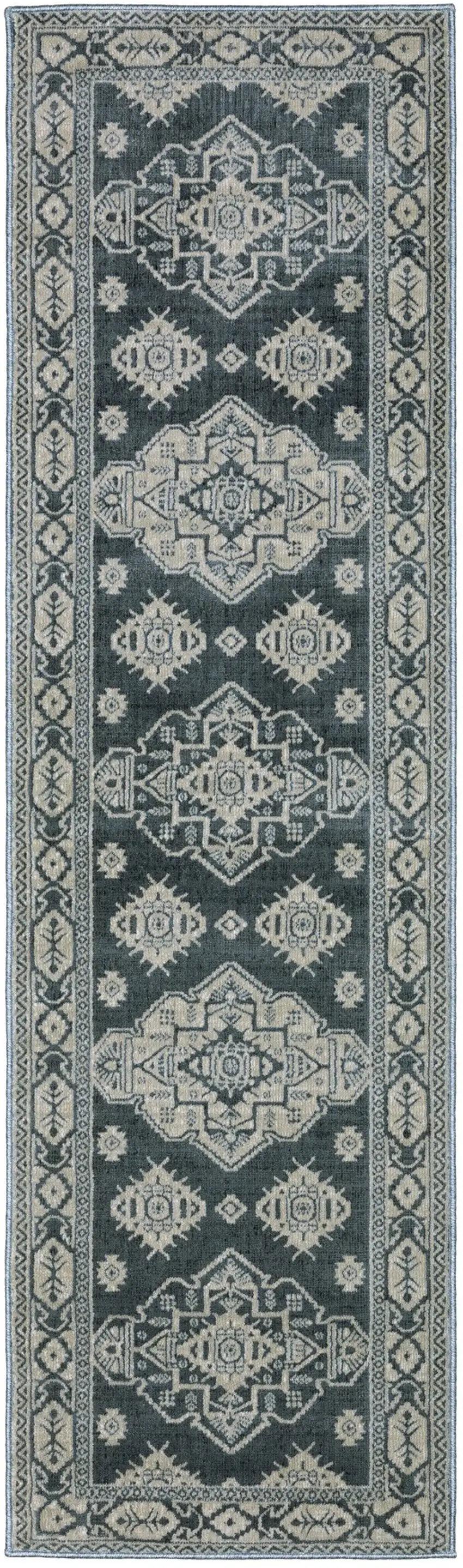 8' Blue And Gray Medallion Runner Rug Photo 5
