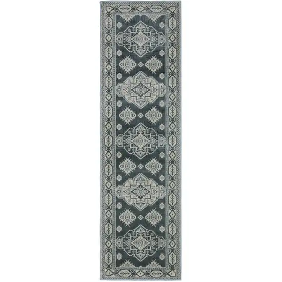 8' Blue And Gray Medallion Runner Rug Photo 5