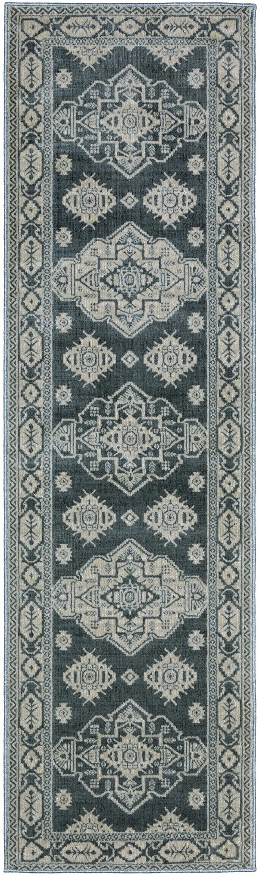 8' Blue And Gray Medallion Runner Rug Photo 2