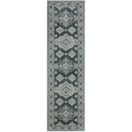 8' Blue And Gray Medallion Runner Rug Photo 2