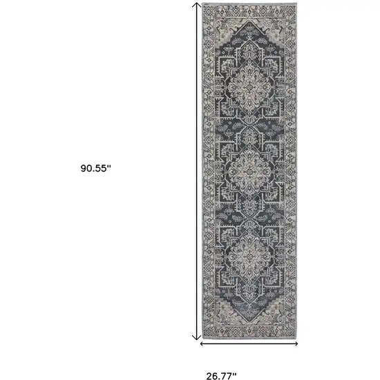 8' Blue And Gray Medallion Runner Rug Photo 3