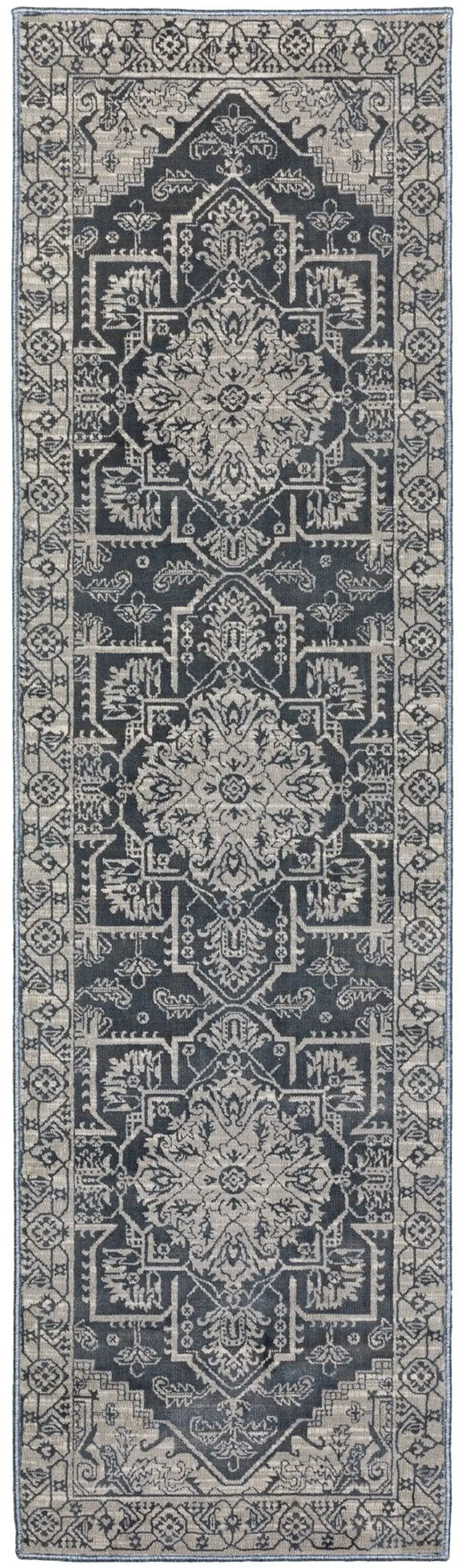 8' Blue And Gray Medallion Runner Rug Photo 2