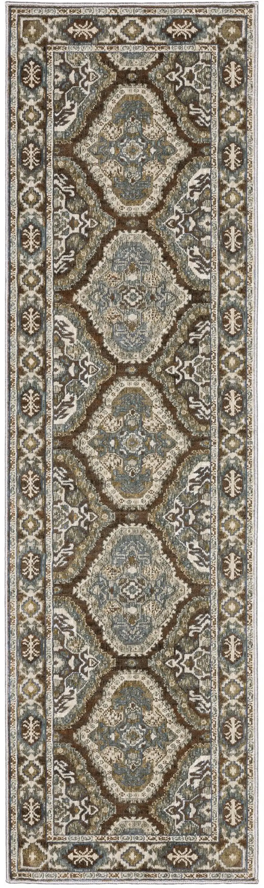8' Blue And Gray Medallion Runner Rug Photo 4