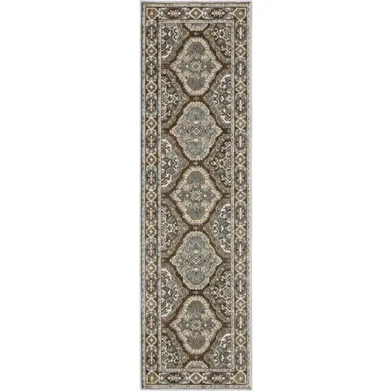 8' Blue And Gray Medallion Runner Rug Photo 4