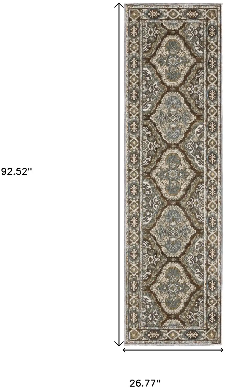 8' Blue And Gray Medallion Runner Rug Photo 3