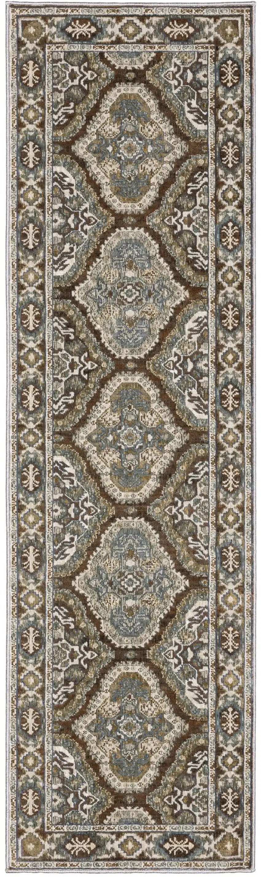 8' Blue And Gray Medallion Runner Rug Photo 2