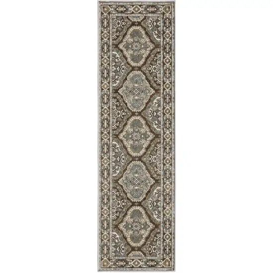 8' Blue And Gray Medallion Runner Rug Photo 2