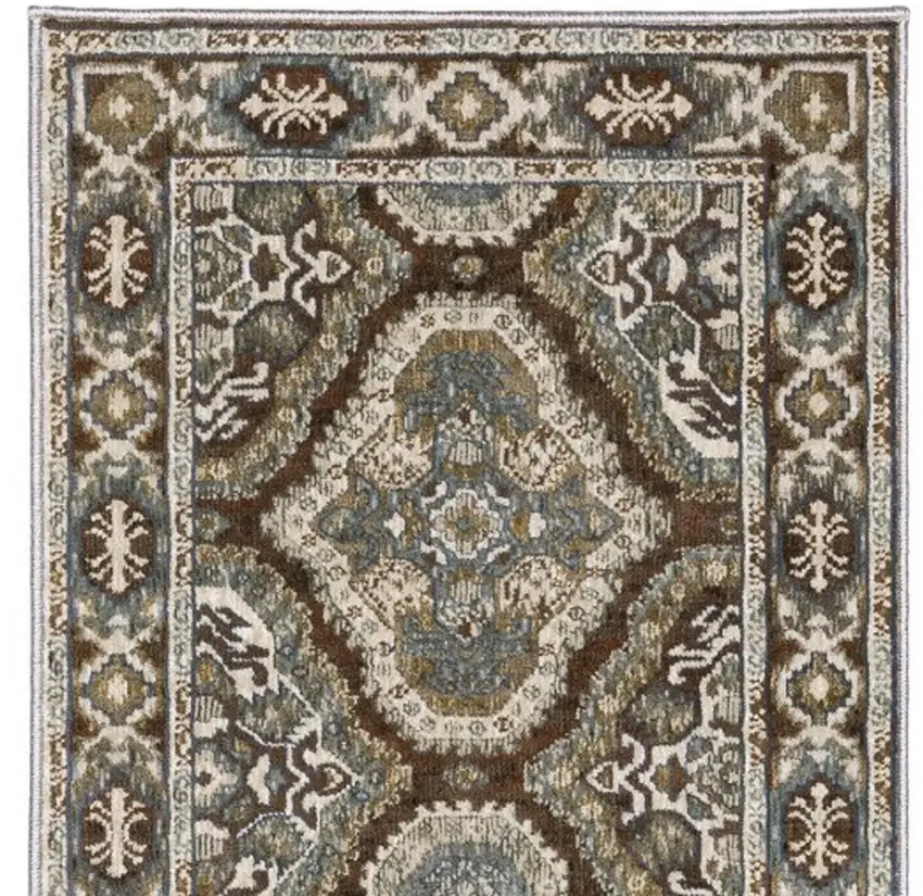 8' Blue And Gray Medallion Runner Rug Photo 9