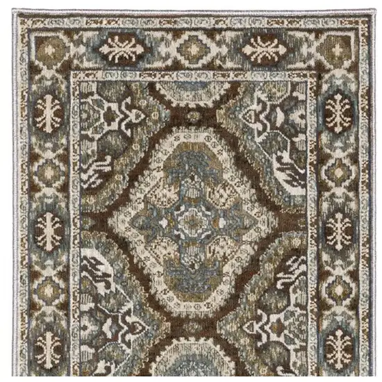 8' Blue And Gray Medallion Runner Rug Photo 9