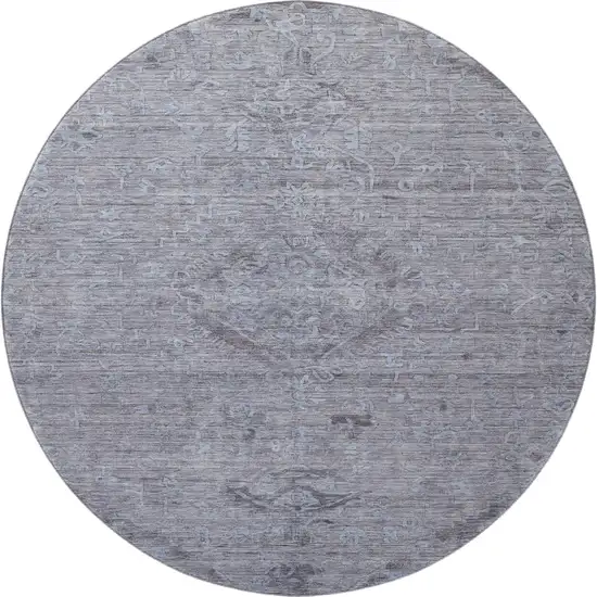 8' Blue And Gray Medallion Washable Round Rug With UV Protection Photo 3