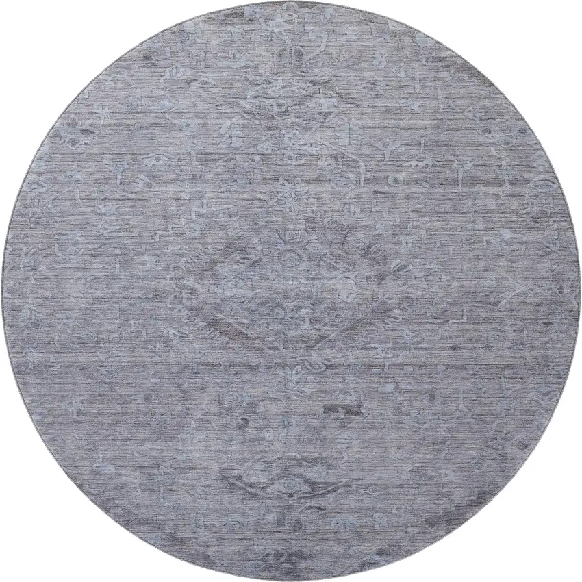 8' Blue And Gray Medallion Washable Round Rug With UV Protection Photo 3