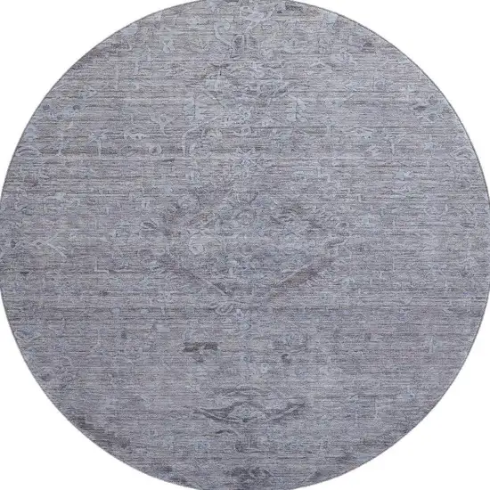 8' Blue And Gray Medallion Washable Round Rug With UV Protection Photo 2