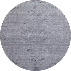 Photo of 8' Blue And Gray Medallion Washable Round Rug With UV Protection